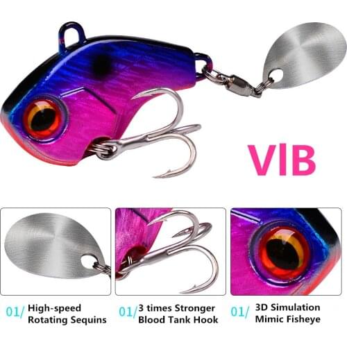 New Long Shot Metal VIB Lure With Rotating Sequin Spoon Spinner Jig Fishing Lure Wobbler Fishing Baits For Fishing With BKB Hook