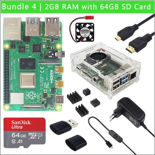 Raspberry Pi 4 Model B 2GB/4GB/8GB RAM + Case + Fan + Heat Sink + Power Adapter + 32/64 GB SD Card + Micro HDMI Cable for RPI 4B