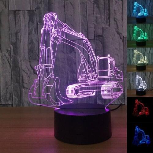 Remote / Touch control 7-color Excavator LED Table Lamp 3D Touch Illusion Night Light USB Shop Bar Bedroom Decor Gift Light