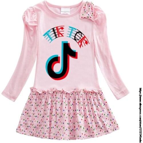 Tik Tok Girl Kid Girls Kids Cotton Shirt Tik Tok Cartoon Print Princess Dress Children Baby Birthday Party Clothes