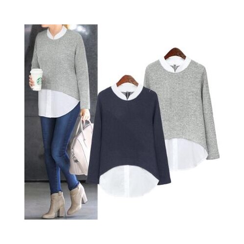 Tunic 2020 Social Autumn Fake Two Pieces Shirts Plus Size Blouses For Women 2xl 3xl 4xl 5xl Blusas Femininas Elegant Tops A531