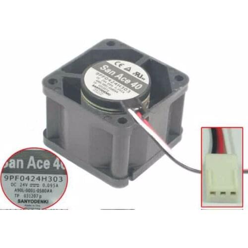 SANYO DENKI 9PF0424H303 DC 24V 0.095A 3-Wire 40X40X28mm Server Cooling Fan