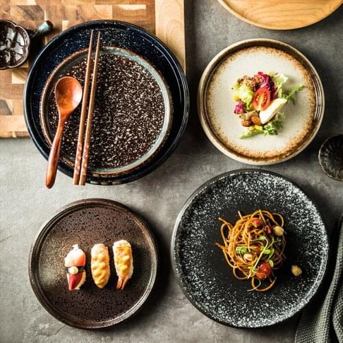 Japanese ceramic dinner plate restaurant steak pasta plate handmade retro round tableware home breakfast plate 8/10/12 inch