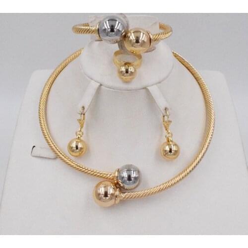 Dubai Gold Jewelry Sets for Women Necklace Bracelet Ball Shape Earrings Ring Creative Wedding Jewelry Sets for Bride