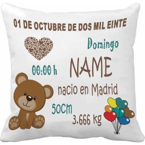 Custom Birth Data Printing Cute Bear Throw Pillow Case Decorative Cushion Cover Pillowcase Cute Birthday Gift By Lvsure