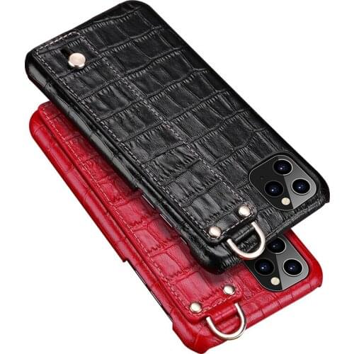 Crocodile Pattern Genuine Leather Protective Cover Case with Wrist Strap for iPhone 11 Pro Max X XS XR 6 6s 7 8 Plus