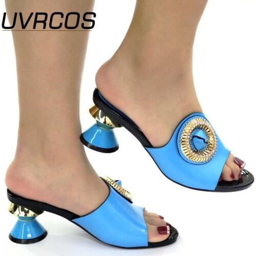 New Fashion Blue Color Wedding Shoes for Women Simple Party Prom Summer Sandals Italian High Heels Autumn Slipper for Wedding