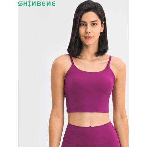 SHINBENE ESSENTIAL Sweat Proof Workout Yoga Crop Top Women Soft Nylon Padded Fitness Exercise Sports Bras Top with Built-in Bra