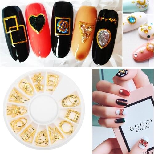 Gold Nail Rivets 3D Nail Art Decorations Mix Metal Frame Hollow Shiny Charm Strass Manicure Accessories Studs