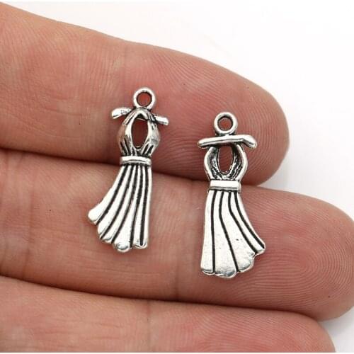40pcs Antique Silver Plated Dress Skirt Charms Pendants for Jewelry Making Charm Bracelet DIY Handmade Craft 23x8mm