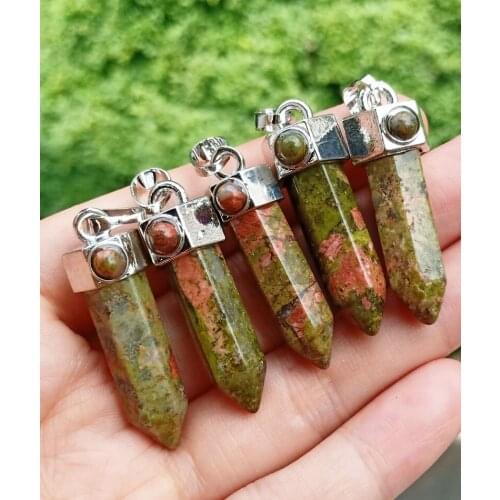 5pcs Unakite Jasper stone Pendants Hexagon Chakra Reiki Healing Amulet Energy Wholesale
