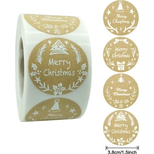 500pcs Kraft Stickers Christmas Gift Decoration Sticker For Package Stationery Stickers Festival Happy Decorations Seal Labels