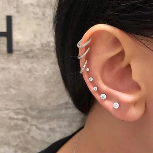 7Pcs/Set Fashion Punk Silver Color Crystal Stud Earrings Gothic Hip Hop Ear Jewelry