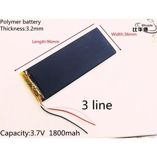 3 line 3.7V 1800mAh 323696 Lithium Polymer Li-Po li ion Rechargeable Battery cells For Mp3 MP4 MP5 GPS PSP mobile bluetooth