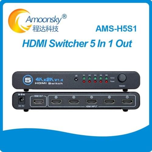AMS-H5S1 HDMI Splitter Switch 5 Input 1 Output for XBOX 360 PS4 Smart Android HDTV 4K HDMI Adapter
