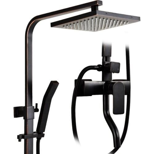 Antique Shower Copper Brush Black Wall Mount Retro Shower Faucet Pressurized Constant Temperature Shower Set