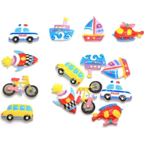 Assorted City Cars And Transportation Cabochons Mixed Resin Painted Card Charms Flatback Car Cartoon DIY Craft De