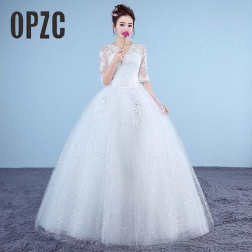 Customized White Princess Simple Wedding Dresses 2017 Appliques Lace Half Sleeve V-Neck Bridal Gown vestido de noiva Real Photo