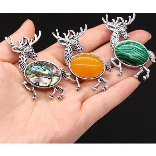 Natural Stone Rose Quartzs Tiger Eye Stone Brooch Metal Lucky Deer Shape Abalone Shell Brooch Scarf Pins For Women Jewelry Gift