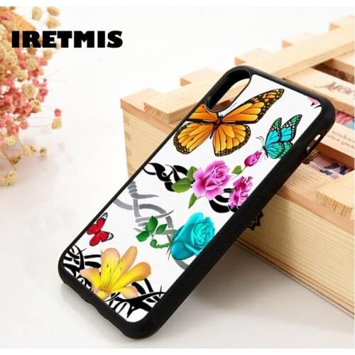 Iretmis 5 5S SE 6 6S Soft TPU Rubber phone case cover for iPhone 7 8 plus X Xs 11 Pro Max XR Roses and Butterflies butterfly
