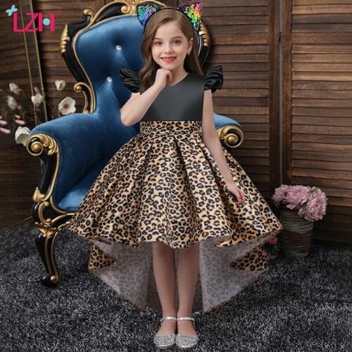 LZH 2021 Fashion Stitching Leopard Print Princess Dress For Childrens Clothing Formal Dresses For Girls Costume Kid Party Dress