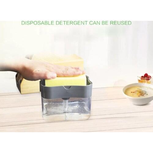 Dishwashing Liquid Dispenser Automatic Liquid Box Dishwashing Brush Press Soap Box Sponge Bracket Press Soap Kitchen Tools