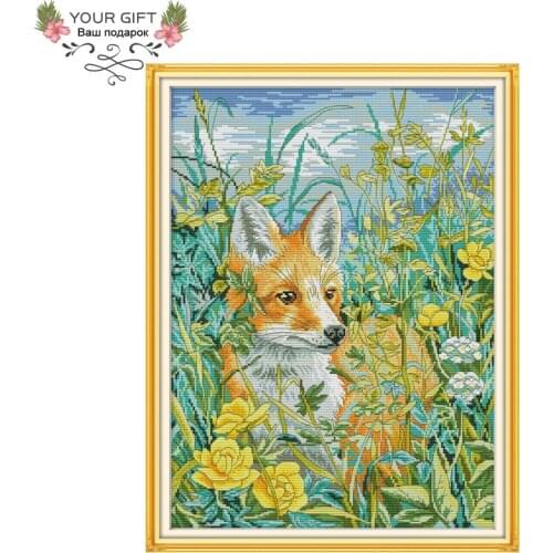 Joy Sunday A Fox In Bush Home Decor DA171 14CT 11CT Counted Stamped Animal Needlework Needlepoint Embroidery DIY Cross Stitch