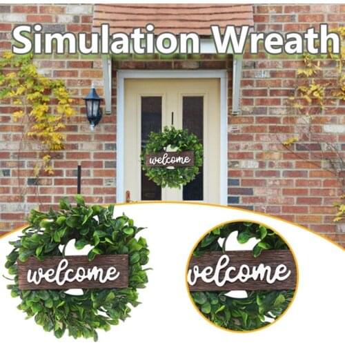 Door Welcome Wreath Hanging Ornament Round Wooden Pendant Hello Door Decor Sign Artificial Flower Garland Home DIY Decoration
