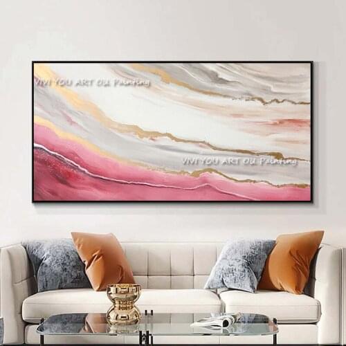The Hot Selling Sunset Pink View Handmade Modern Abstract Thick Oil Painting On Canvas Knife Wall Art Living Room Decoration