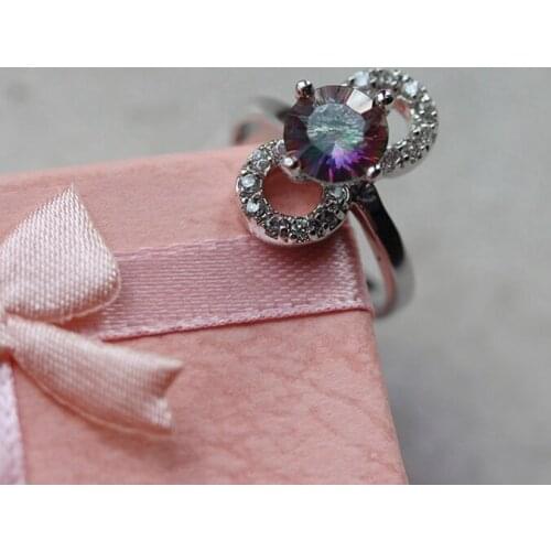 Fleure Esme Pancy wedding fashion rings for womens clothing accessories dropshipping Rainbow Cubic Zirconia Rhodium Plated R773