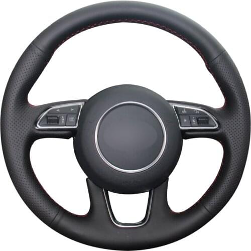 Black Natural Leather Car Steering Wheel Cover for Audi Q3 Q5 2013 2014 2015