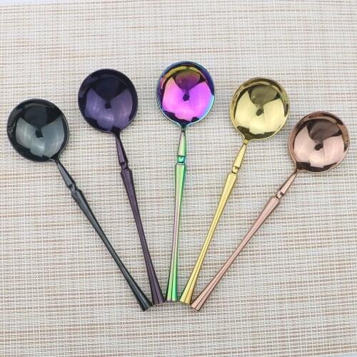 Colorful 304 Stainless Steel Coffee Spoon Stirring Spoon Teaspoon Tea Ice Cream Spoon Dessert Spoons Long Handle Tableware Gold