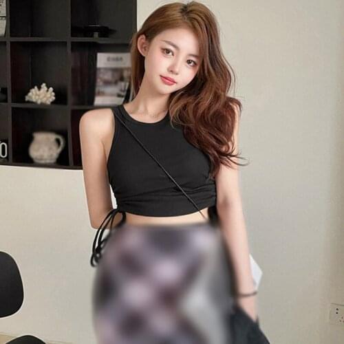 Summer Women Tanks Tops Fashion Vest With Pleated Strap Female Temperament Short Paragraph Top