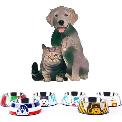 Pet Supplies Colorful Bowl Dog Bowls With Pictorial Stickers Stainless Steel Melamine Dog Bowl