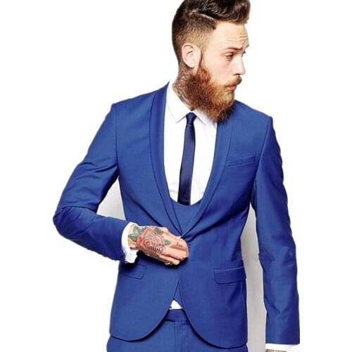 Custom Made Royal Blue Men Suit men tux Classic Groom Tuxedos Blazer Men Prom Mens Tux Bridegroom (Jacket+ Pant+Vest+Tie)