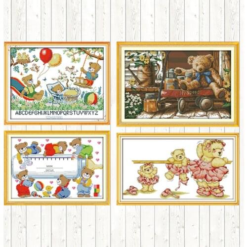 Ballet Bear Joy Sunday Cross Stitch Kit DIY Handmade 14ct 11ct Count Print Canvas Needlework Embroidery DMC Cotton Thread Crafts