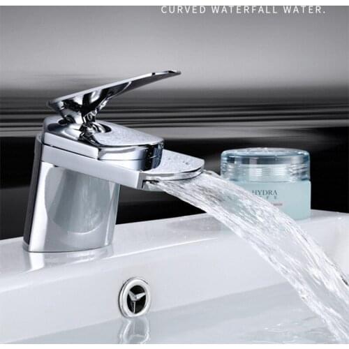 New Arrival Waterfall Style Golden Bath Sink Faucet Bathroom Faucets Cold and Hot Water Tap Crane Deck Mounted Total Copper
