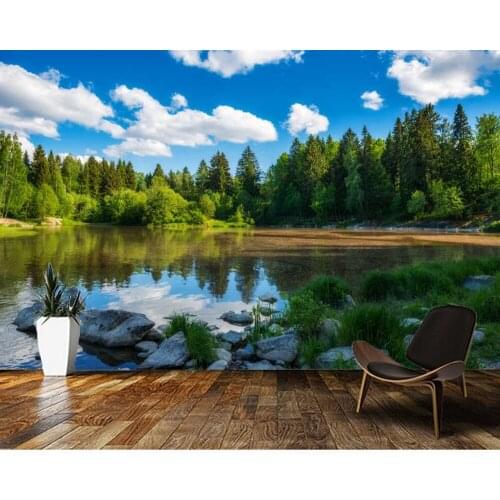 Papel de parede Beautiful lake in the forest nature landscape 3d wallpaper,living room bedroom wall papers home decor mural