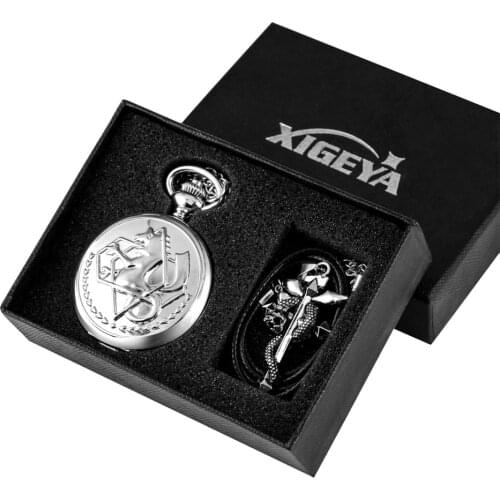Box Gifts Full Metal Alchemist Theme Necklace Pocket Watch Charm Pendant Leather Chain Cool Mens Souvenir Anime Fans Present