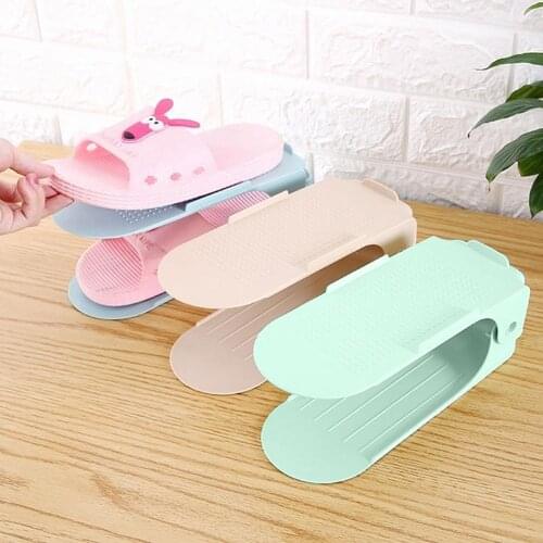 Durable Plastic Double Layer Shoe Rack Creative Adjustable Support Shoes Storage Slot Holder Organizer Stand Footwear Shelf