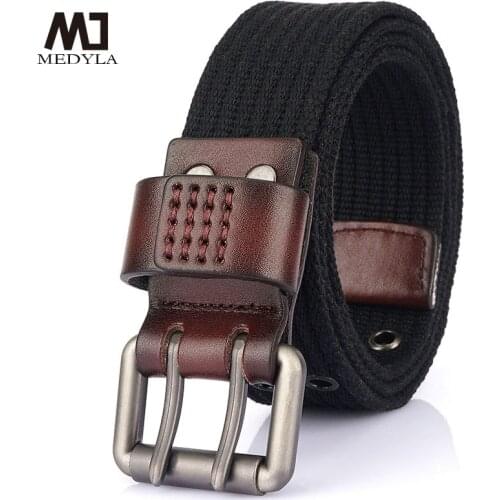 Medyla 2021 New Canvas Belt Thickened Mens Double Pin Buckle Belt Fashion Casual Jeans Belt MN2021