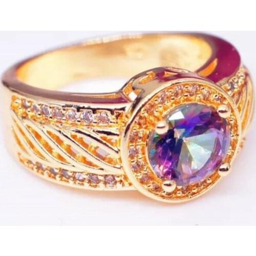 Luxury Gold Plated Rainbow Colors Crystal Wedding Ring Exquisite Natural Gems Zircon Womens Bridal Ring Engagement Jewelry