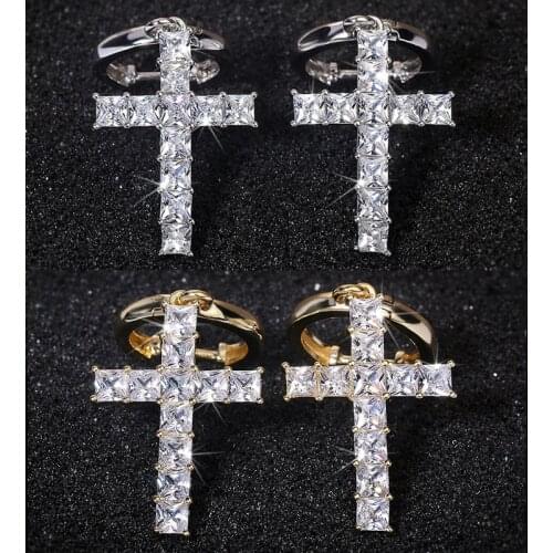 Big Bling Zircon Stone Cross Stud Earrings Silver Color Gold for Women Fashion Jewelry Korean Earrings