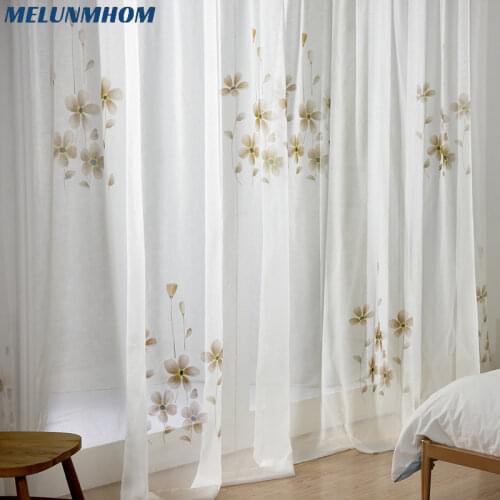 European style Hand Drawing Curtains for Bedroom Living Room Elegant Flower Tulle Window Curtains for Living Room Kitchen Drapes