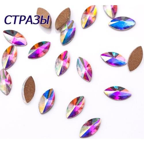 Nail Art Rhinestone Glass 3D Nail Decoration Crystal Aurore Boreale Flatback No Hotfix Crystal 20pcs Rivoli Navette