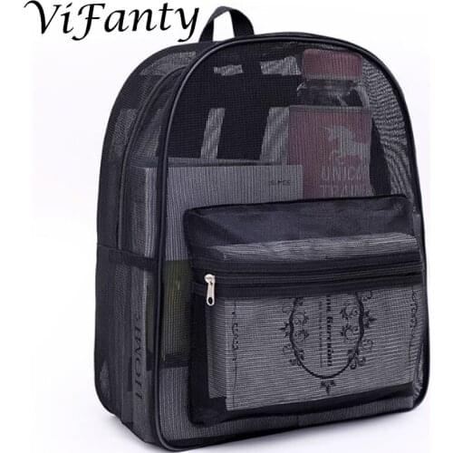 Heavy Duty Semi-Transparent Mesh Backpack, See Through College Student Backpack with Padded Shoulder Straps forSwimming, Travel