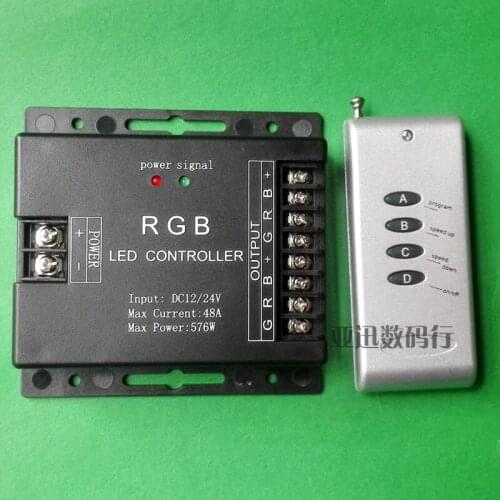 12V/24V LED Lamp with Seven-color RGB Aluminum Shell Controller RF Radio Frequency 4-key Remote Controller 48A 576W