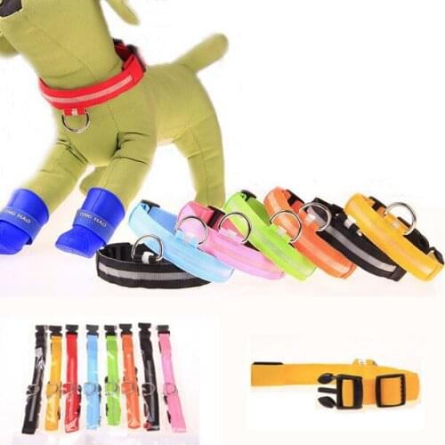 LED Nylon Pet Dog Collar Night Safety LED Light-up Flashing Glow in the Dark Lighted Dog Collars Free shipping 50pcs/Lot