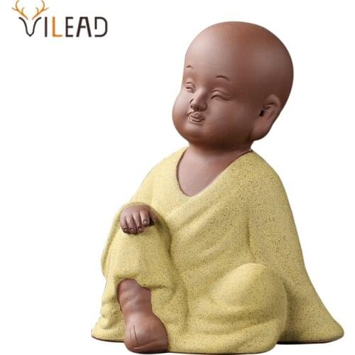 VILEAD Ceramic Buddha Figurines Creative Character Statue Tea Pet Mini Monk Miniature Figurines For Home Decoration Accessories