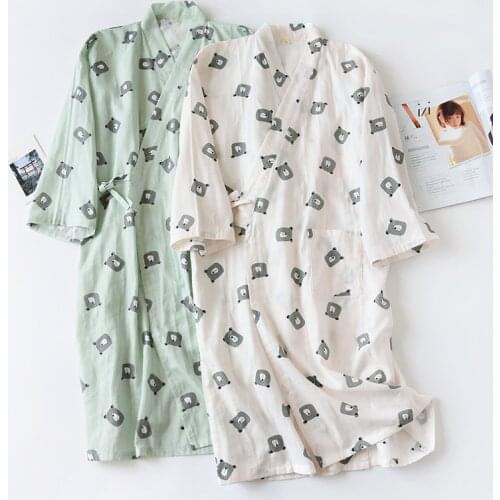 Japanese-Style Womens Dressing Gowns 100% Cotton Kimono Sleepwear Robe Summer Couple Nightwear Homewear Long Pajamas Bathrobe